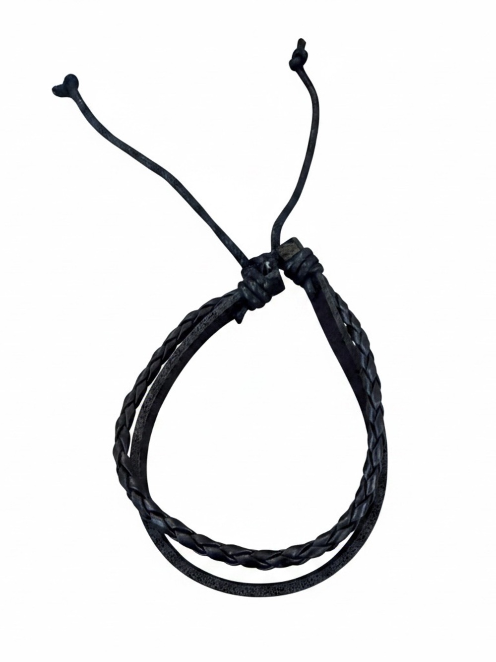 Adjustable Black Braided Leather Wrap Bracelet